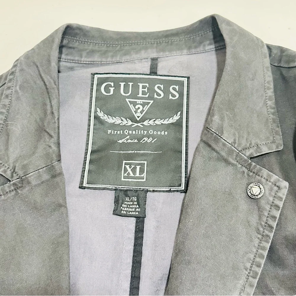 Vintage GUESS Men's Cotton Blazer Jacket XL Black‎ Distressed Crinkle Y2K Grunge